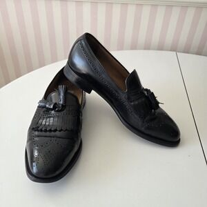 Johnston & Murphy Mens 24-93310 Size 9.5 Wide Black Wingtip Tassel Dress Loafer